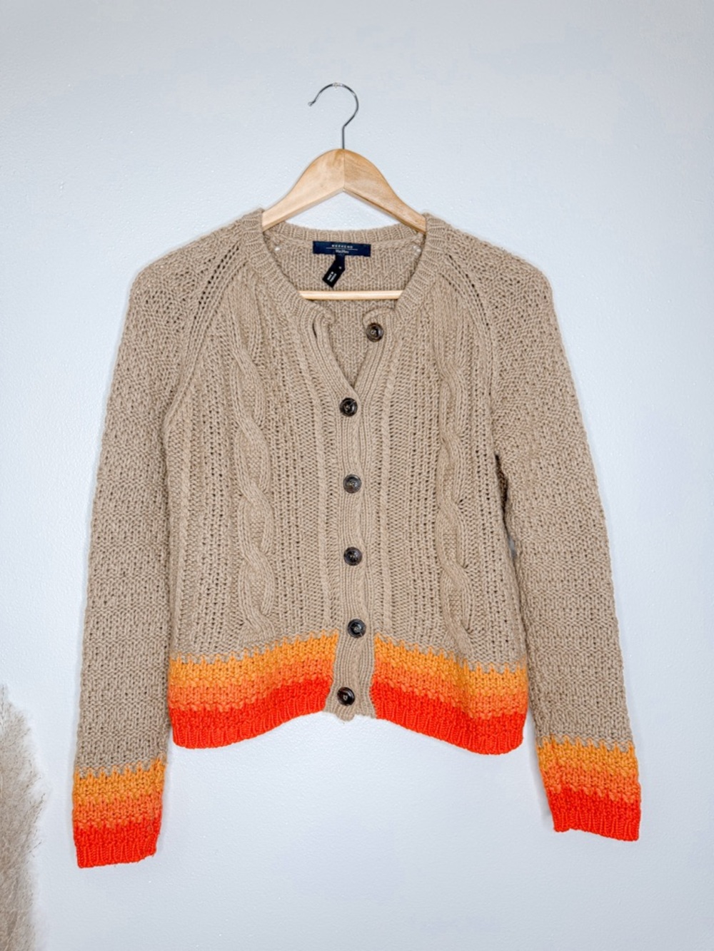 Max Mara Weekend Cable Knit Colorblock Button Front Cardigan